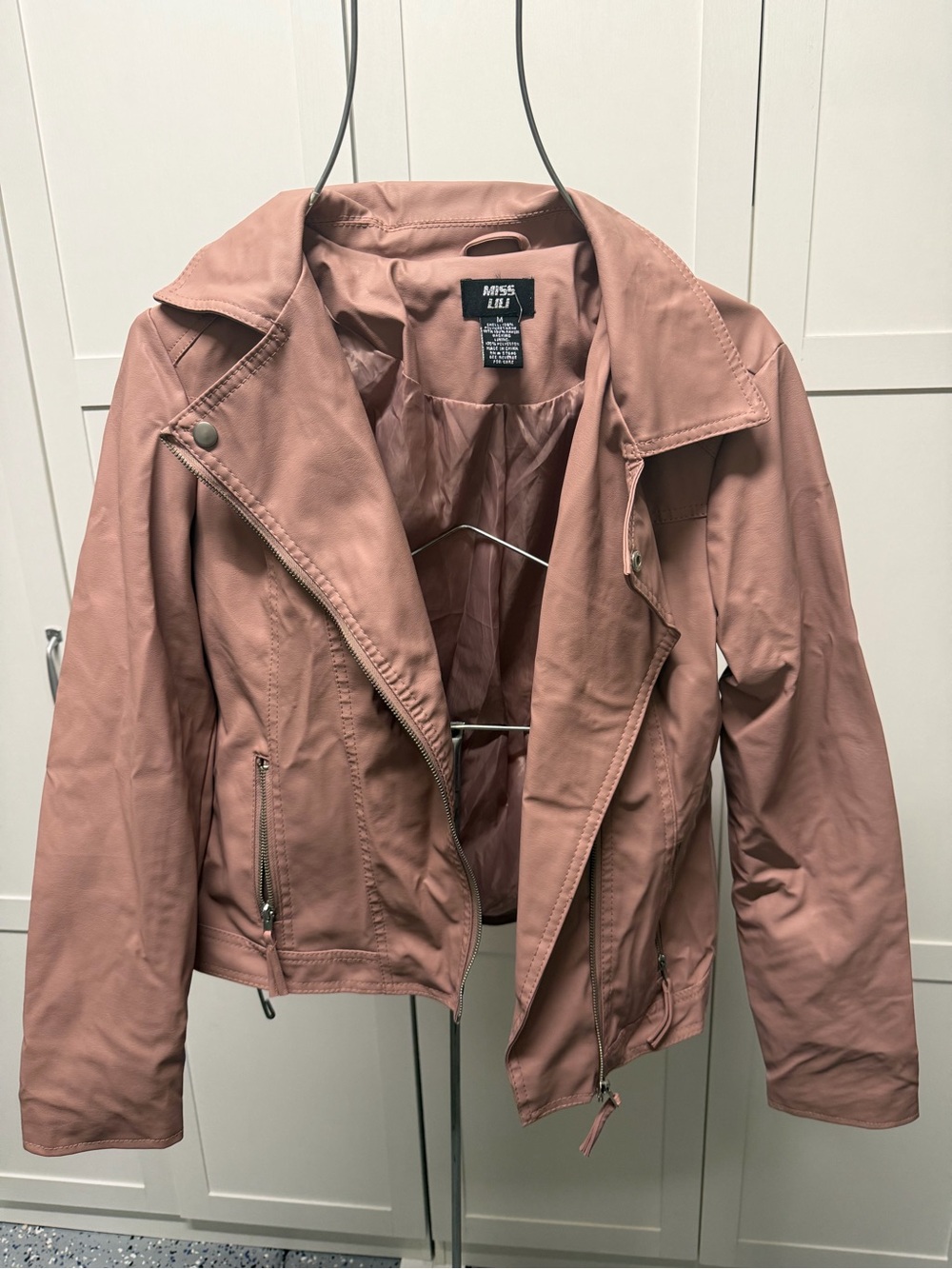 Miss Lili Dusty Rose Faux Leather Moto Jacket